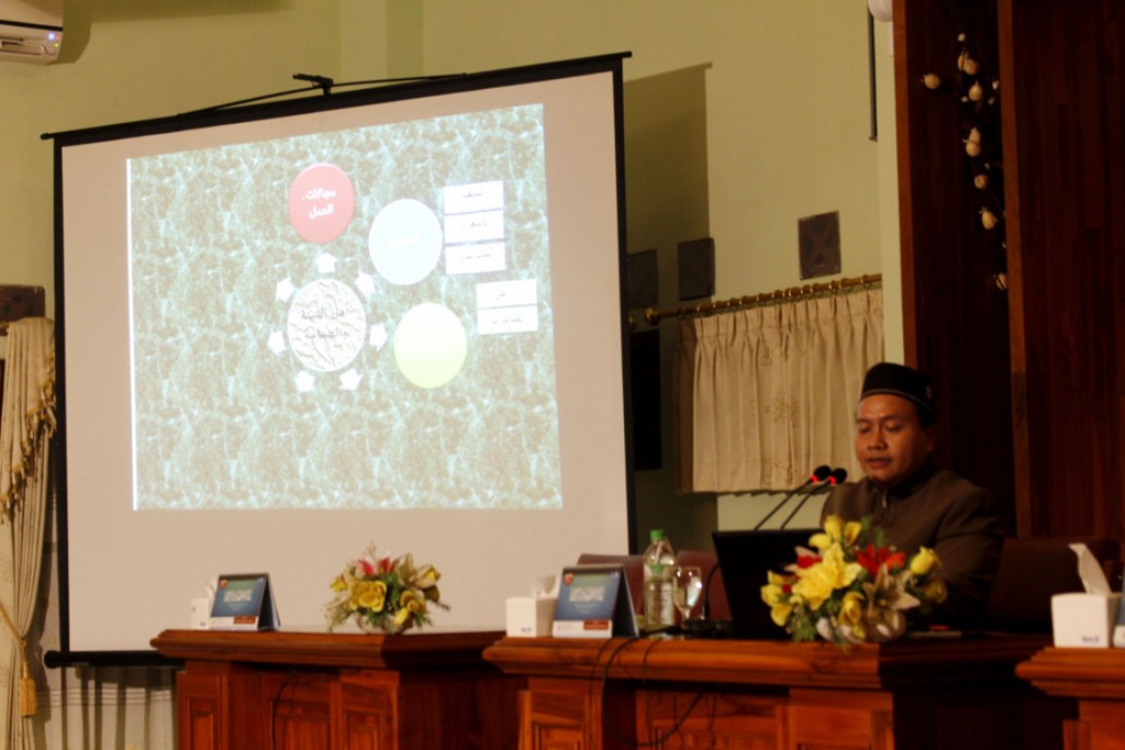 Fahmi Salim, M.A sedang menyampaikan presentasinya